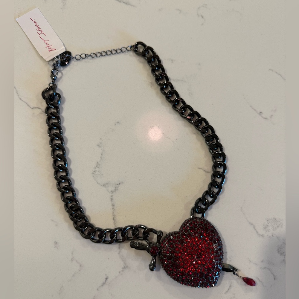 NWT Betsey Johnson Heart Dagger Pendant Necklace
